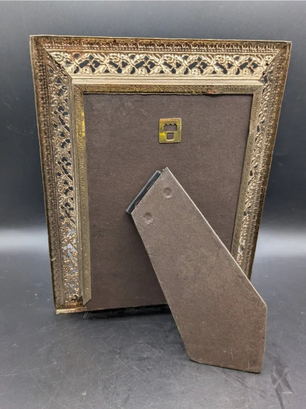 Hollywood Regency Filigree Picture Frame Gold Tone Metal Holds 5x7 Photo